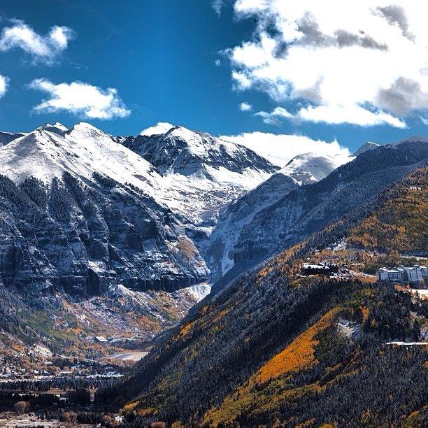 Fall view of Mountain Village to downtown Telluride