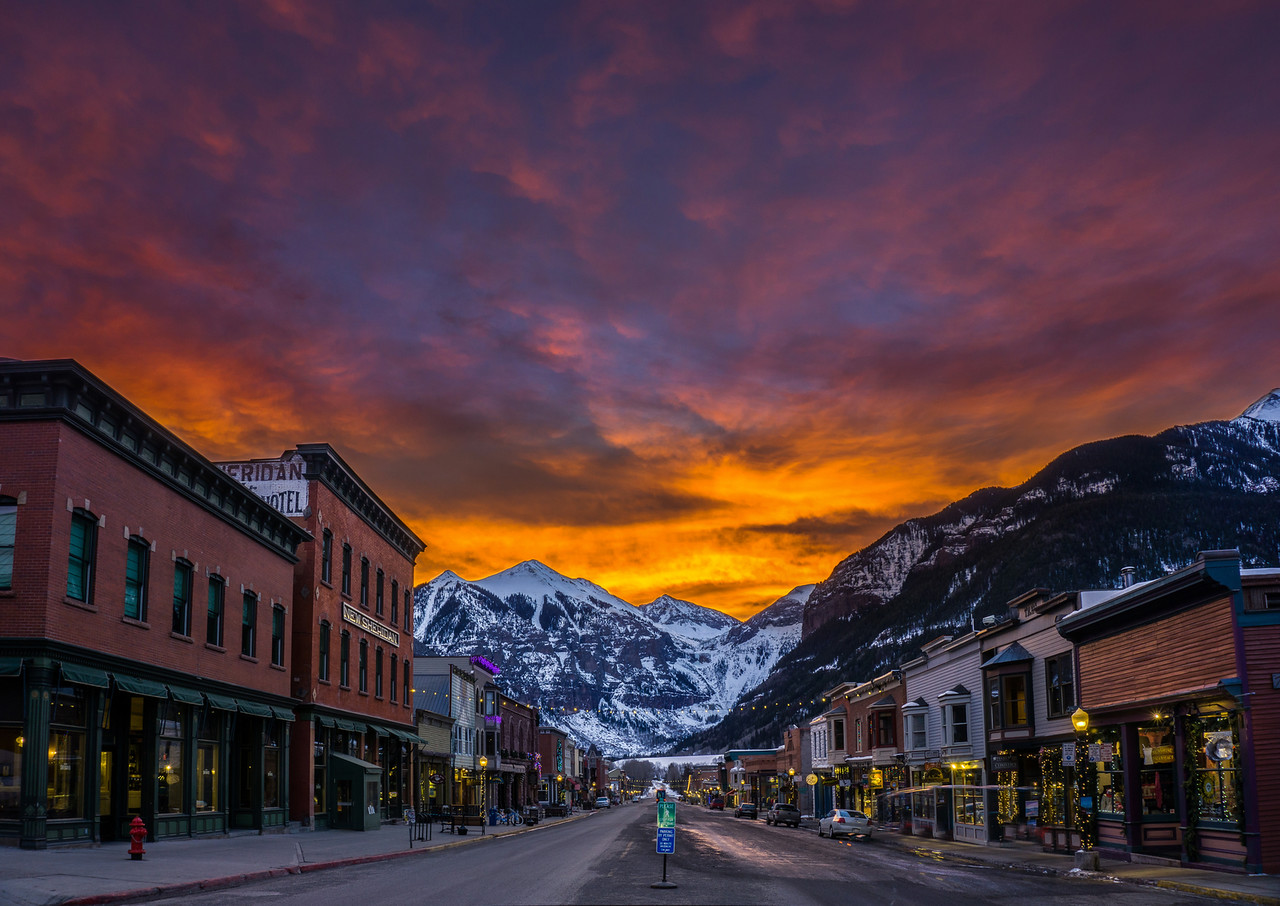 Downtown Telluride at sunset