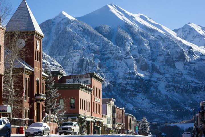 Downtown Telluride in the snow
