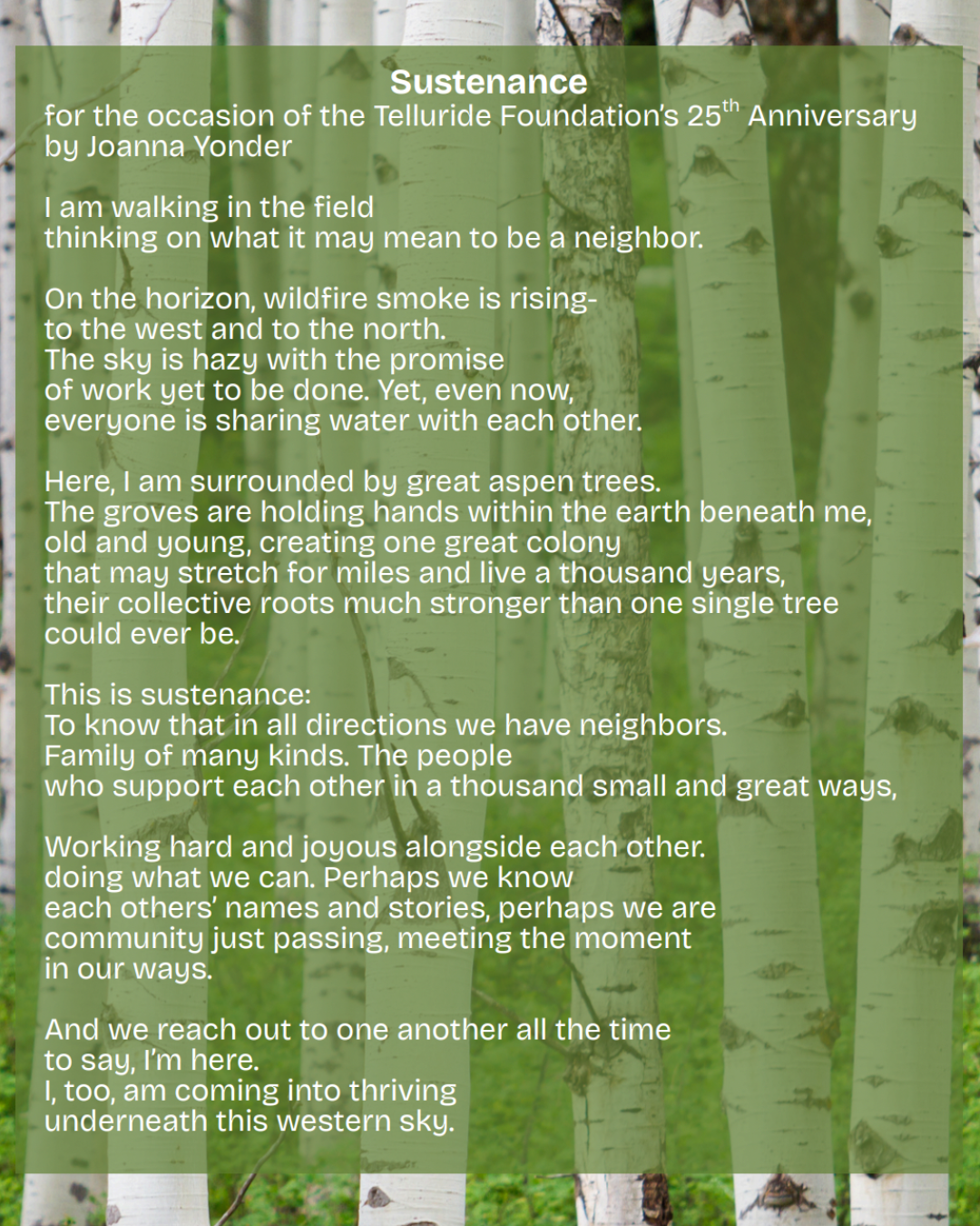 Sustenance 25th Anniversary Poem